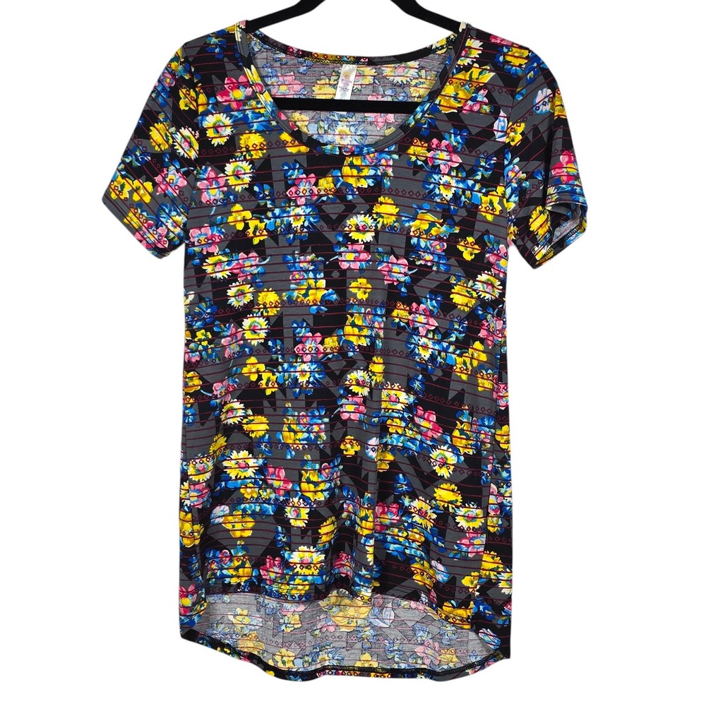 LuLaRoe Classic T Shirt Womens XS Floral Geometric High Low Scoop Neck NWT